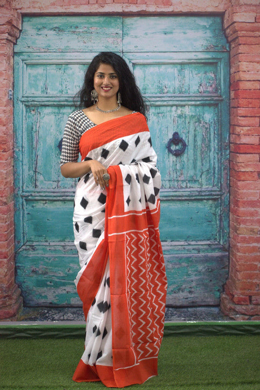 Luxurious Mulmul Cotton Saree: Lightweight & Breathable, 6M with Blouse Piece ARTICLE NO-4