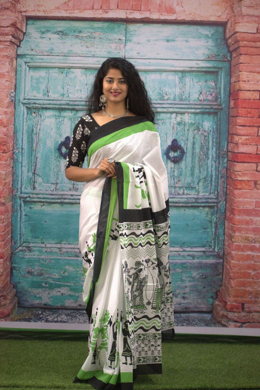 Luxurious Mulmul Cotton Saree: Lightweight & Breathable, 6M with Blouse Piece ARTICLE NO-30