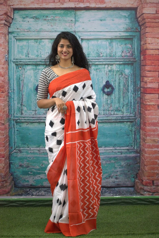 Luxurious Mulmul Cotton Saree: Lightweight & Breathable, 6M with Blouse Piece ARTICLE NO-31