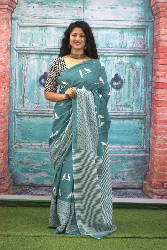 Luxurious Mulmul Cotton Saree: Lightweight & Breathable, 6M with Blouse Piece ARTICLE NO-32