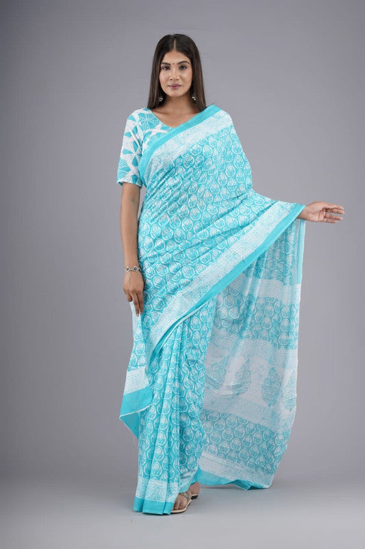 Luxurious Mulmul Cotton Saree: Lightweight & Breathable, 6M with Blouse Piece ARTICLE NO-33