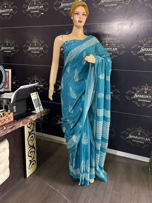 Luxurious Mulmul Cotton Saree: Lightweight & Breathable, 6M with Blouse Piece ARTICLE NO-36