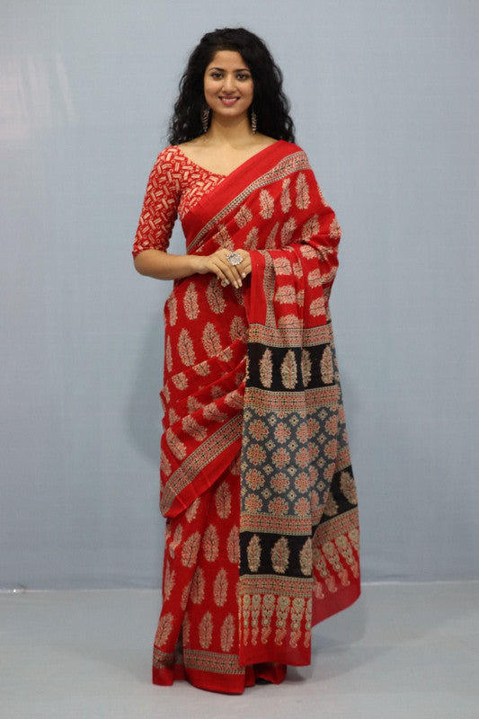 Luxurious Mulmul Cotton Saree: Lightweight & Breathable, 6M with Blouse Piece ARTICLE NO-38