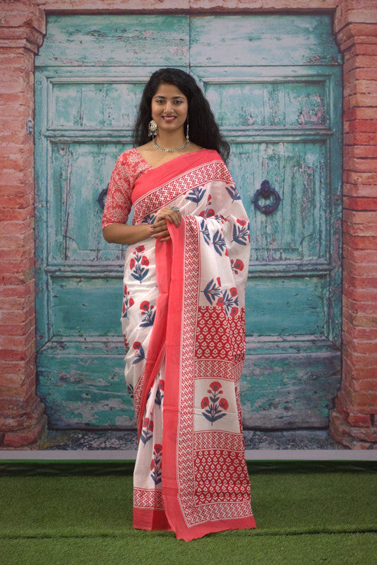 Luxurious Mulmul Cotton Saree: Lightweight & Breathable, 6M with Blouse Piece ARTICLE NO-40