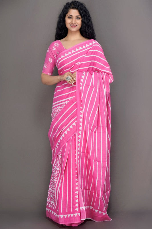 Luxurious Mulmul Cotton Saree: Lightweight & Breathable, 6M with Blouse Piece ARTICLE NO-55