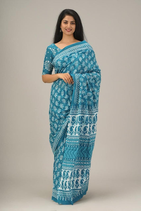 Luxurious Mulmul Cotton Saree: Lightweight & Breathable, 6M with Blouse Piece ARTICLE NO-2