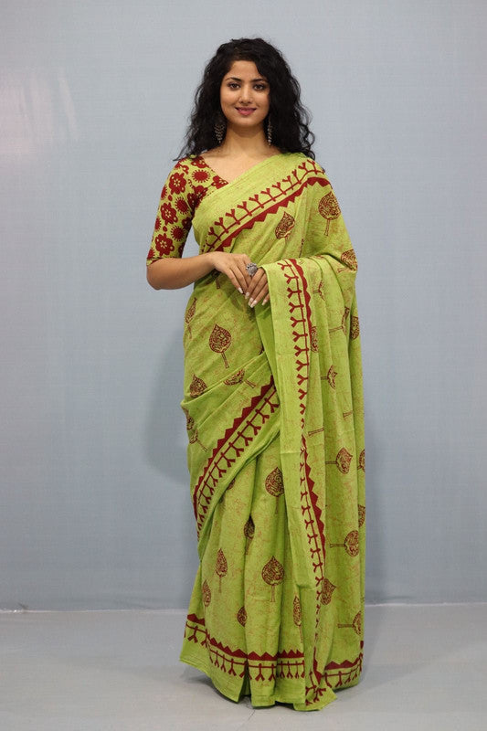 Luxurious Mulmul Cotton Saree: Lightweight & Breathable, 6M with Blouse Piece ARTICLE NO-6