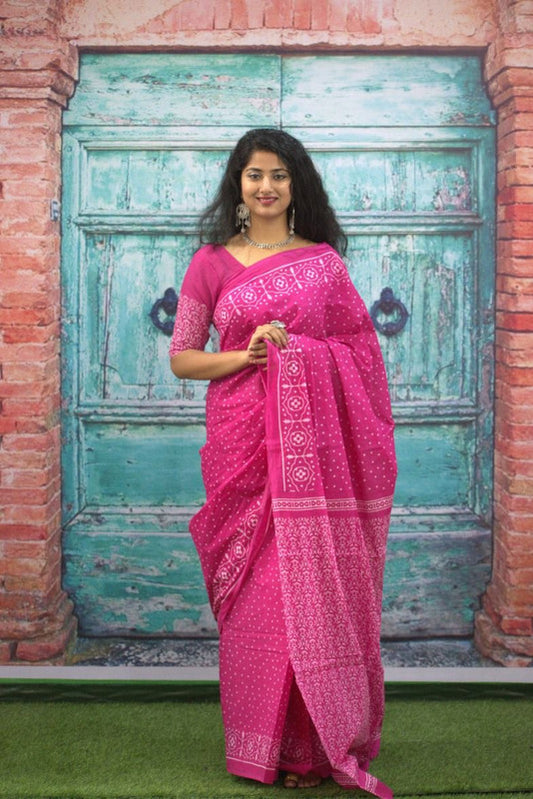Luxurious Mulmul Cotton Saree: Lightweight & Breathable, 6M with Blouse Piece ARTICLE NO-10
