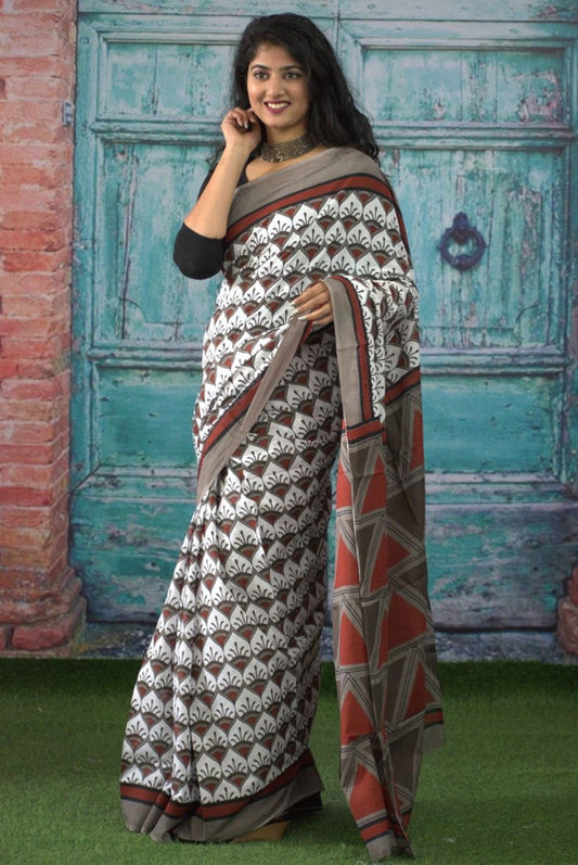 Luxurious Mulmul Cotton Saree: Lightweight & Breathable, 6M with Blouse Piece ARTICLE NO-12