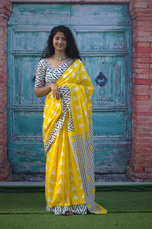 Luxurious Mulmul Cotton Saree: Lightweight & Breathable, 6M with Blouse Piece ARTICLE NO-15
