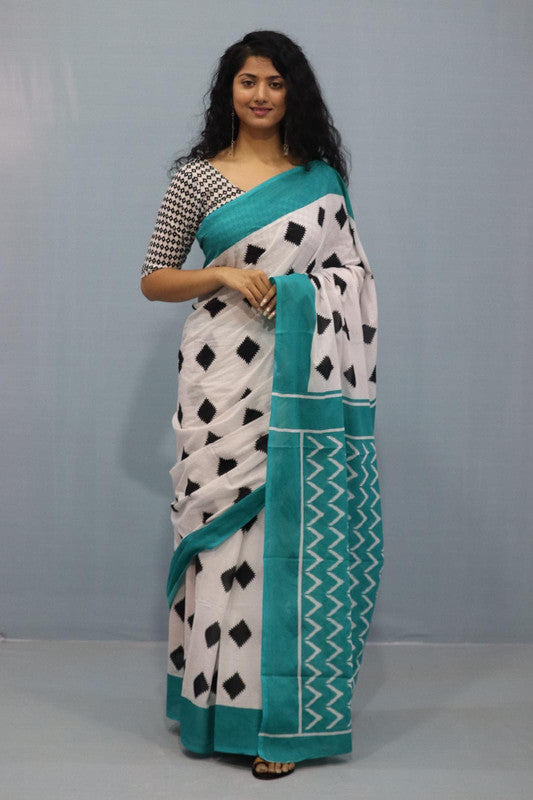 Luxurious Mulmul Cotton Saree: Lightweight & Breathable, 6M with Blouse Piece ARTICLE NO-22