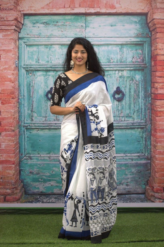 Luxurious Mulmul Cotton Saree: Lightweight & Breathable, 6M with Blouse Piece ARTICLE NO-23