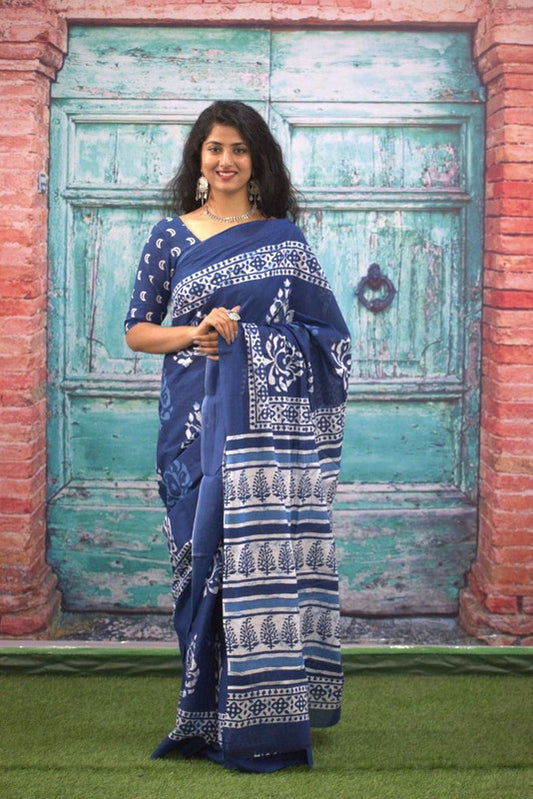 Luxurious Mulmul Cotton Saree: Lightweight & Breathable, 6M with Blouse Piece ARTICLE NO-24