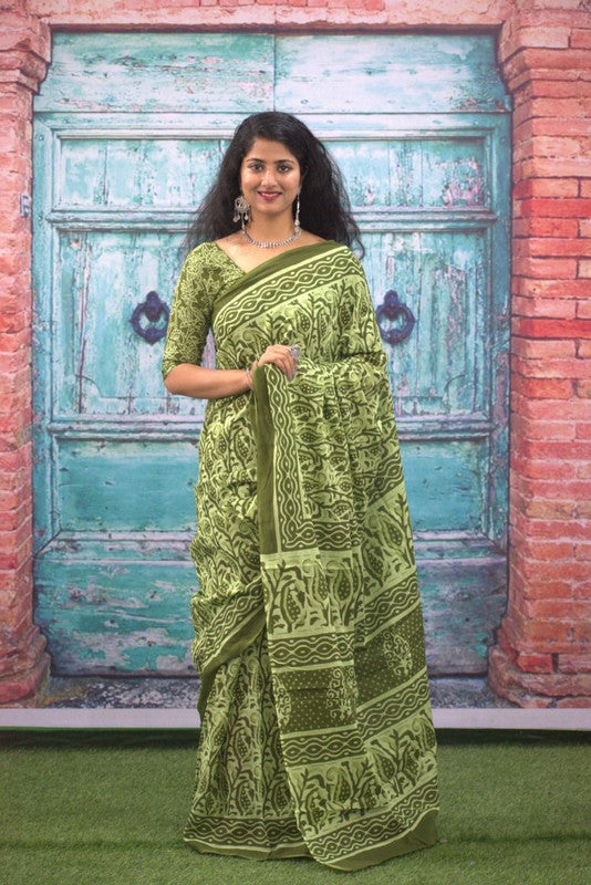 Luxurious Mulmul Cotton Saree: Lightweight & Breathable, 6M with Blouse Piece ARTICLE NO-39
