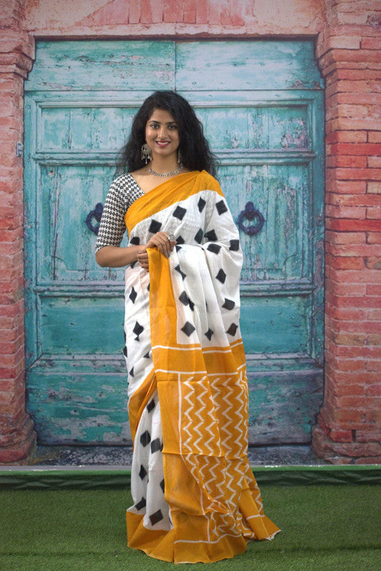 Luxurious Mulmul Cotton Saree: Lightweight & Breathable, 6M with Blouse Piece ARTICLE NO-42