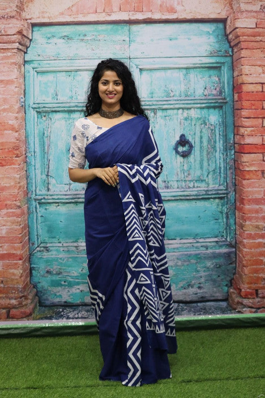 Luxurious Mulmul Cotton Saree: Lightweight & Breathable, 6M with Blouse Piece ARTICLE NO-43