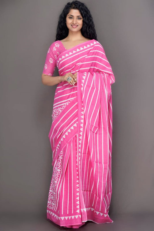 Luxurious Mulmul Cotton Saree: Lightweight & Breathable, 6M with Blouse Piece ARTICLE NO-44