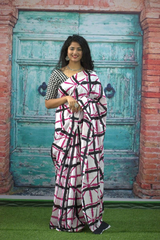 Luxurious Mulmul Cotton Saree: Lightweight & Breathable, 6M with Blouse Piece ARTICLE NO-47