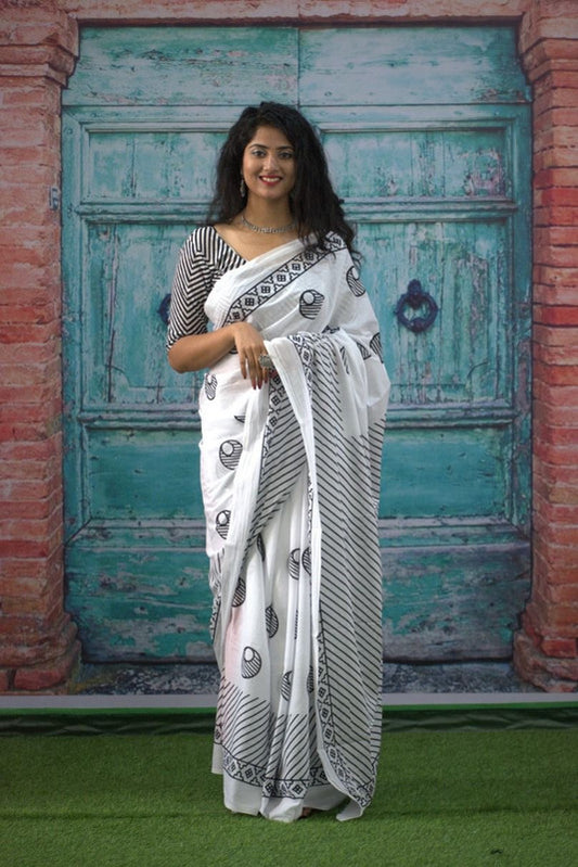 Luxurious Mulmul Cotton Saree: Lightweight & Breathable, 6M with Blouse Piece ARTICLE NO-48