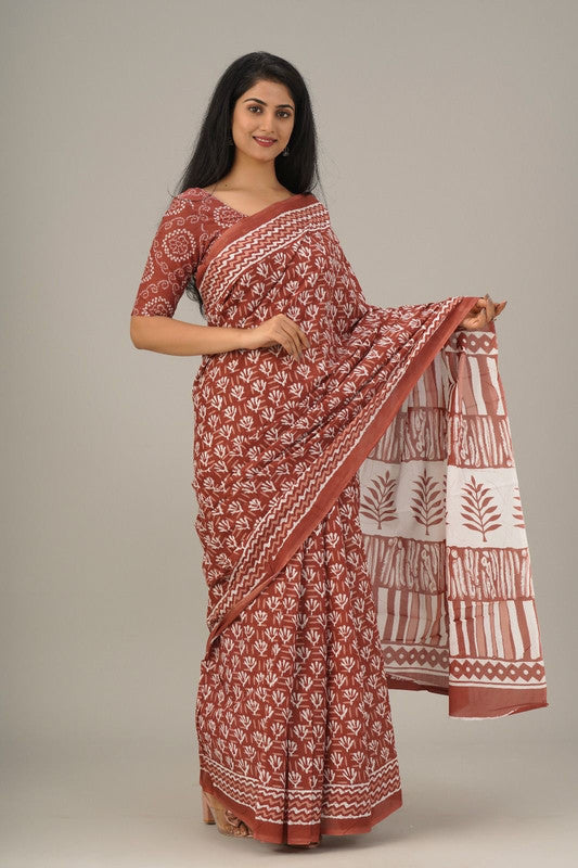 Luxurious Mulmul Cotton Saree: Lightweight & Breathable, 6M with Blouse Piece ARTICLE NO-51