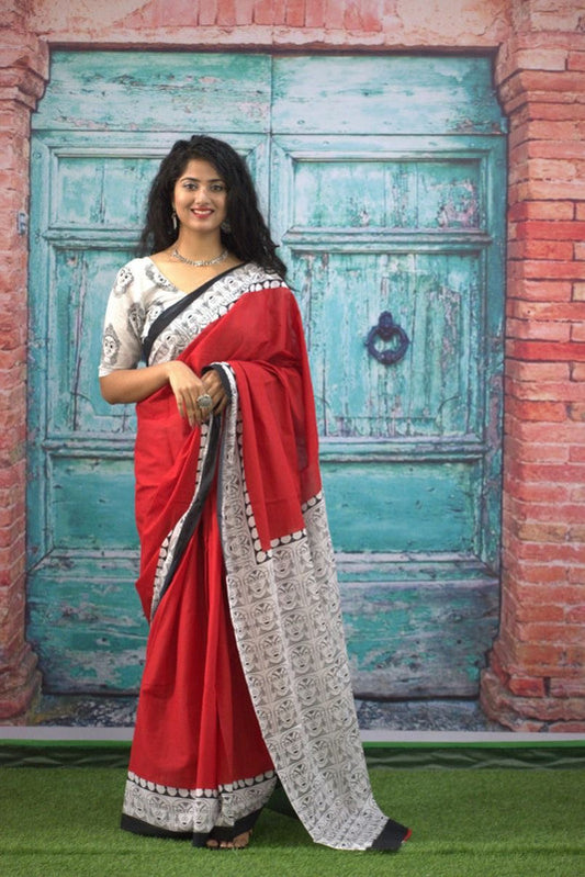 Luxurious Mulmul Cotton Saree: Lightweight & Breathable, 6M with Blouse Piece ARTICLE NO-54